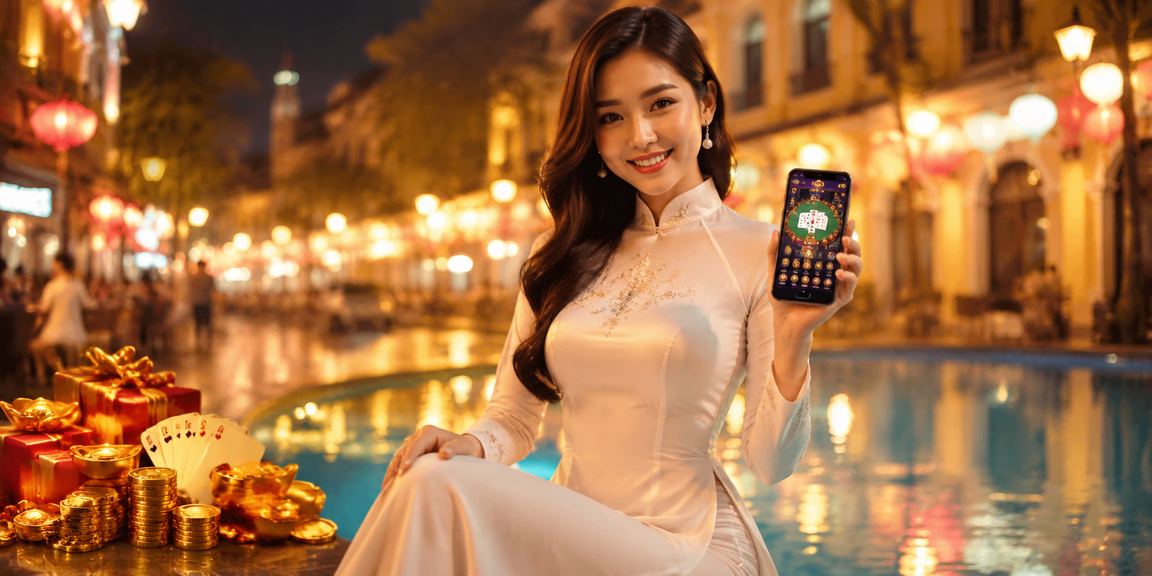 Người chơi bài tại Hà Nội mặc áo dài truyền thống trong không gian casino hiện đại