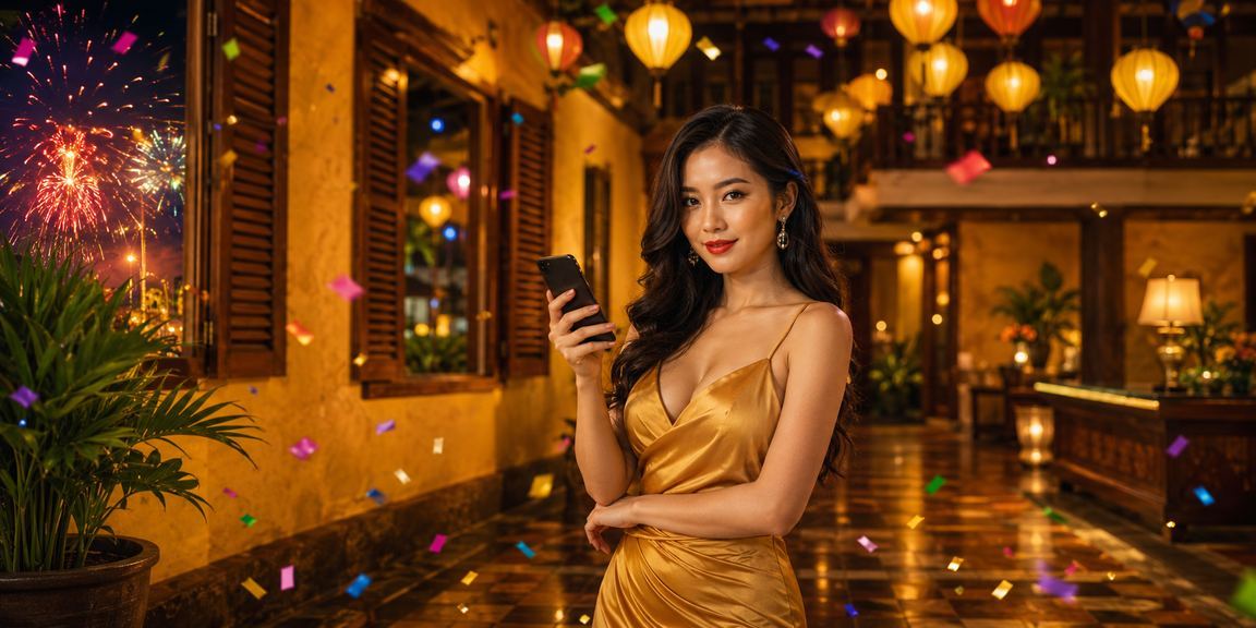 Người dùng tại Hội An xem sự kiện thể thao trên điện thoại vào buổi tối chợ đêm